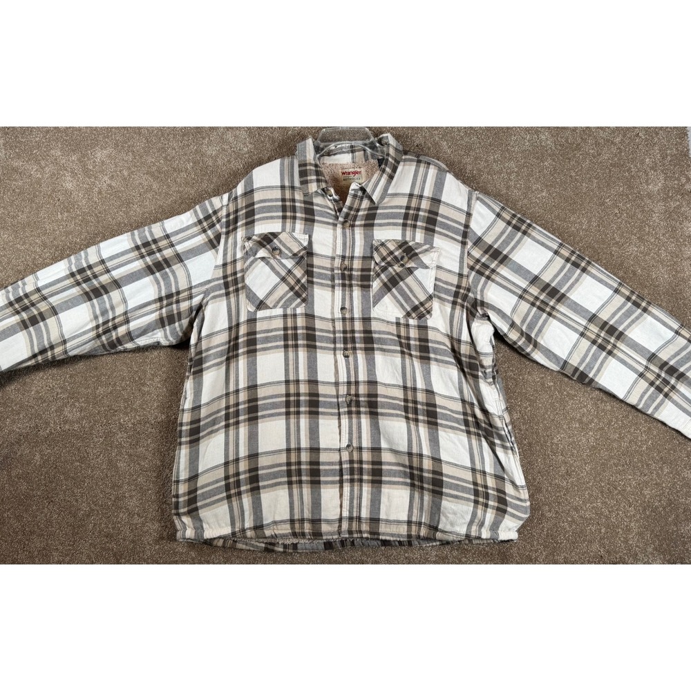 Wrangler Authentics Mens‎ Sherpa Lined Flannel Shirt Plaid Warm Size 2XL
